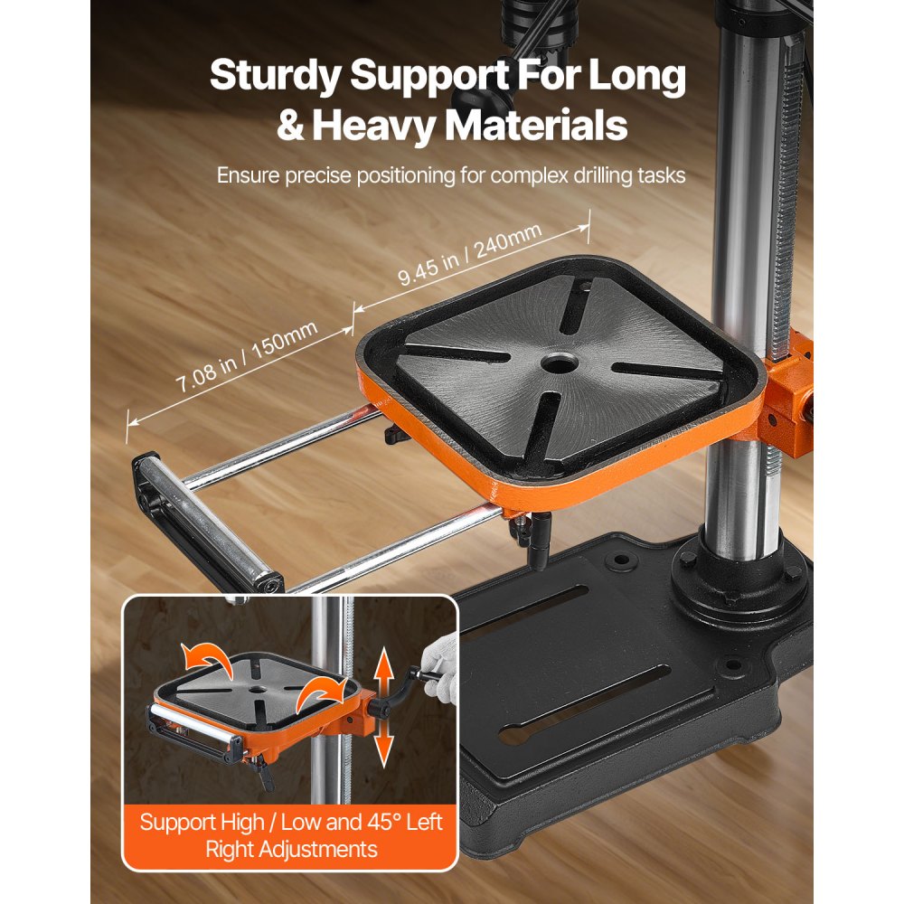 VEVOR 304.8 mm Benchtop Drill Press, 750W, 340-2200 RPM Variable Speed Bench Drill Press, with 0-45° Tilting Worktable, LED Work Light, X-ray Positioning, Tabletop Drilling Machine for Wood Metal