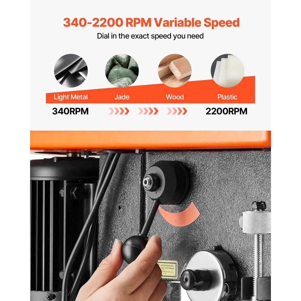 VEVOR 305 mm Benchtop Drill Press, 550W, Bench Drill Press, 340 to 2200 RPM Variable Speed, 0-45° Tilting Worktable, with Laser and LED Work Light, Tabletop Drilling Machine, for Woodworking, Metal