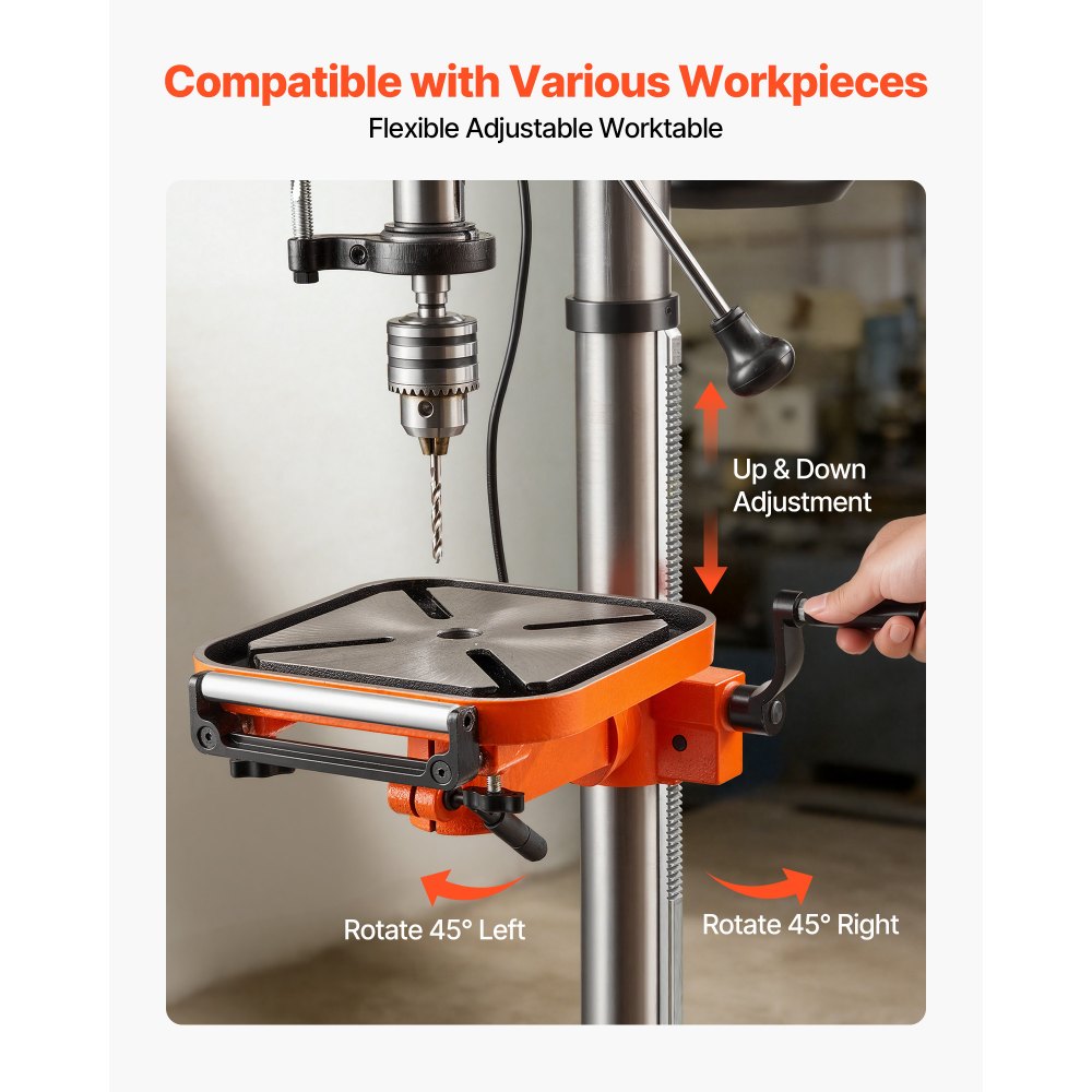 VEVOR 305 mm Benchtop Drill Press, 550W, Bench Drill Press, 340 to 2200 RPM Variable Speed, 0-45° Tilting Worktable, with Laser and LED Work Light, Tabletop Drilling Machine, for Woodworking, Metal