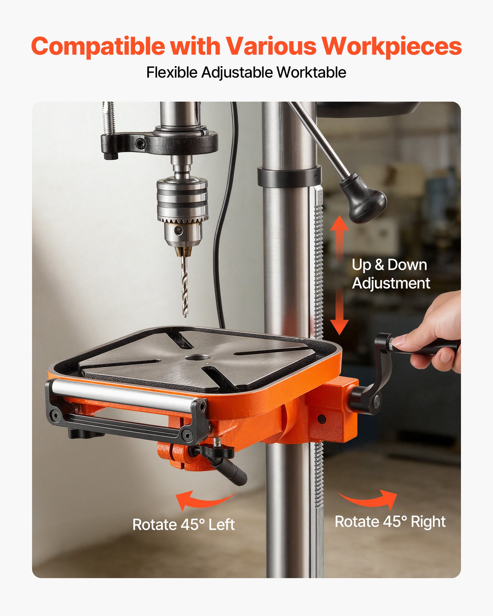 VEVOR 305 mm Benchtop Drill Press, 550W, Bench Drill Press, 340 to 2200 RPM Variable Speed, 0-45° Tilting Worktable, with Laser and LED Work Light, Tabletop Drilling Machine, for Woodworking, Metal