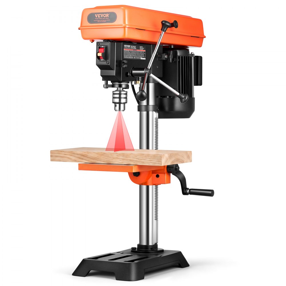 VEVOR 10 in Benchtop Drill Press, 6.2A Induction Motor, Tabletop Drilling Machine with 650 / 1050 / 1800 / 2350 / 3100 RPM Adjustable Speed, 0-45° Tilting Worktable, LED Work Light, for Wood Metal