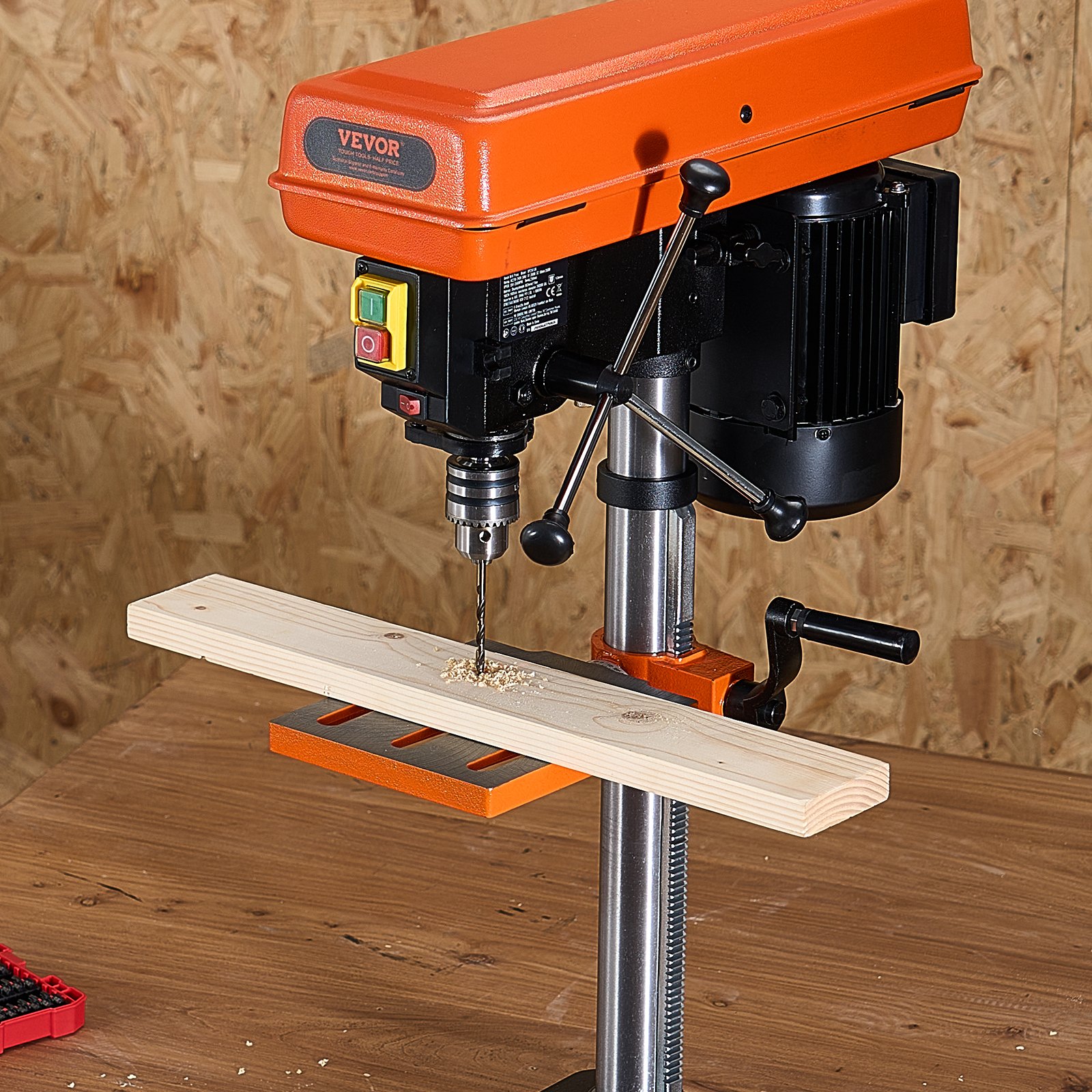 VEVOR 10 in Benchtop Drill Press, 6.2A Induction Motor, Tabletop Drilling Machine with 650 / 1050 / 1800 / 2350 / 3100 RPM Adjustable Speed, 0-45° Tilting Worktable, LED Work Light, for Wood Metal