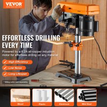 VEVOR Bench Drill 254mm 10-inch, 6.2A Induction Motor, 550W Maximum Power, Bench Drill with 510/780/1300/1820/2430 RPM Variable 5-Speed ​​Control, 0-45° Tiltable Work Table, LED Work Light