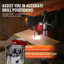 VEVOR Bench Drill 254mm 10-inch, 6.2A Induction Motor, 550W Maximum Power, Bench Drill with 510/780/1300/1820/2430 RPM Variable 5-Speed ​​Control, 0-45° Tiltable Work Table, LED Work Light