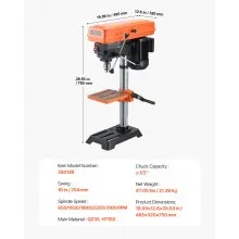 VEVOR 254 mm Benchtop Drill Press Tabletop Drilling Machine 510-2430 RPM