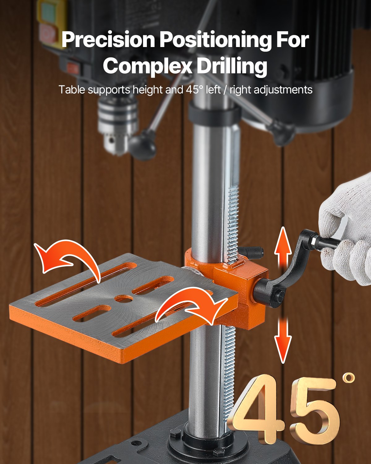 VEVOR 254 mm Benchtop Drill Press, 550W Induction Motor, Tabletop Drilling Machine with 550 / 950 / 1500/2000 / 2500 RPM Adjustable Speed, 0-45° Tilting Worktable, X-Ray Positioning, for Wood Metal