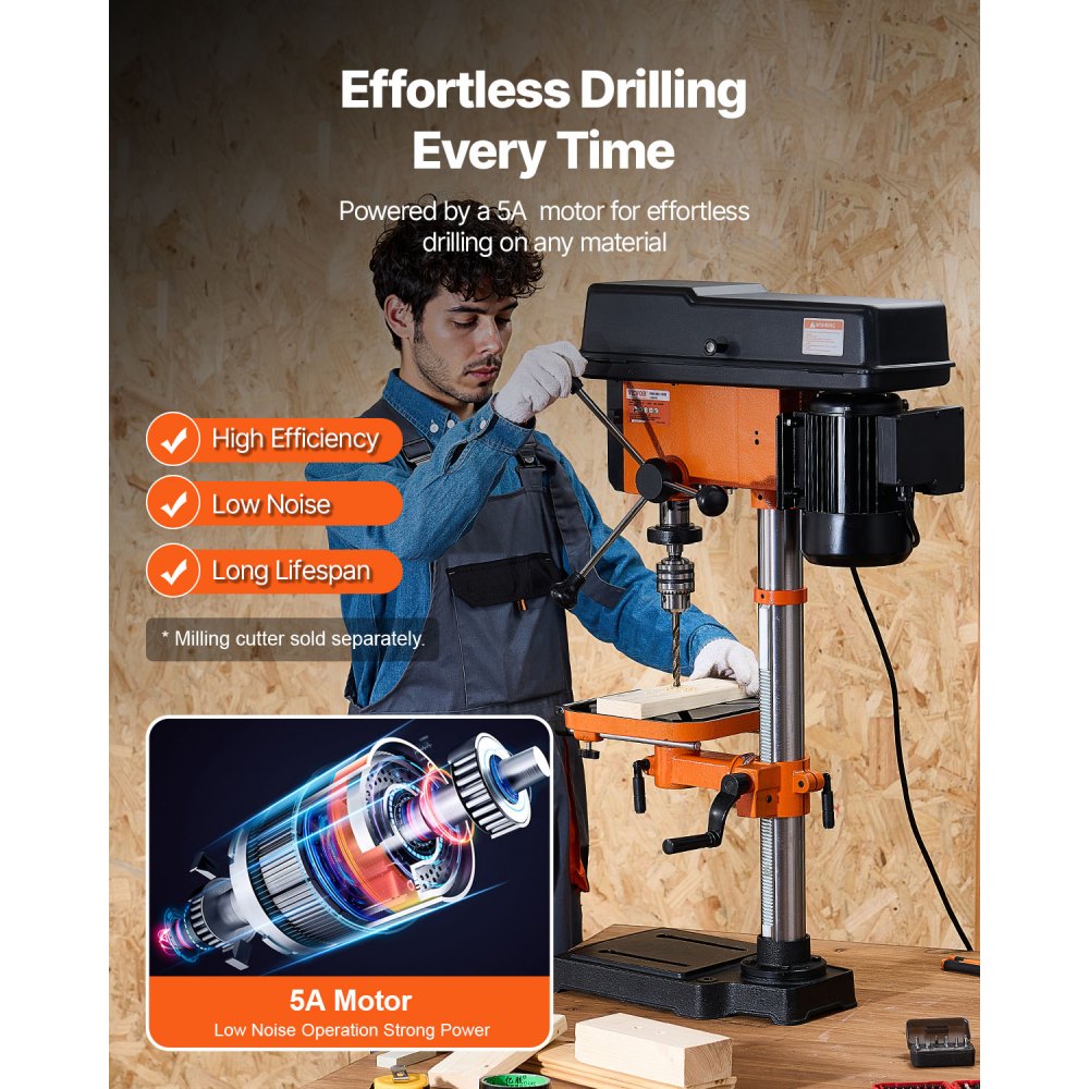 VEVOR 304.8 mm Benchtop Drill Press, 750W, 340-2200 RPM Variable Speed Bench Drill Press, with 0-45° Tilting Worktable, LED Work Light, X-ray Positioning, Tabletop Drilling Machine for Wood Metal