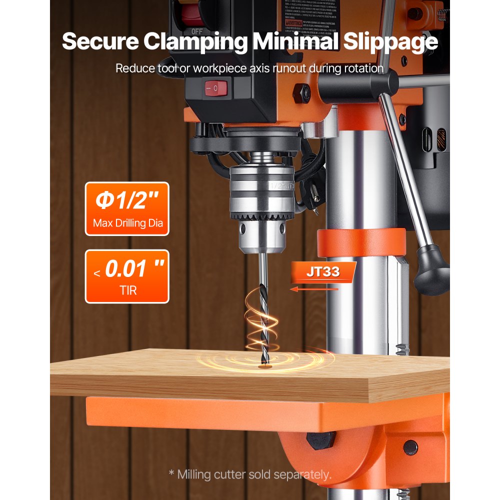 VEVOR Benchtop Drill Press, 3.2 Amp, 5-Speed Adjustable Drill Press with 650/1050/1800/2350/3100 RPM, 10-inch Swing, Cast Iron Frame, 0-45° Tiltling Worktable, Work Light, for Drilling Wood & Metal