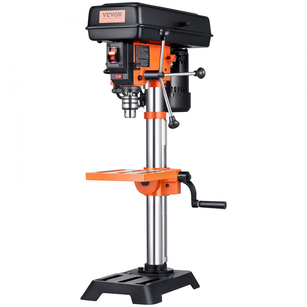 VEVOR Benchtop Drill Press, 3.2 Amp, 5-Speed Adjustable Drill Press with 650/1050/1800/2350/3100 RPM, 10-inch Swing, Cast Iron Frame, 0-45° Tiltling Worktable, Work Light, for Drilling Wood & Metal