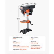 VEVOR 10'' 5-Speed Benchtop Drill Press Cast Iron Drill Press 3.2A 610-2800RPM