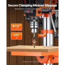 VEVOR Benchtop Drill Press, 3.2 Amp, 5-Speed Adjustable Drill Press with 650/1050/1800/2350/3100 RPM, 10-inch Swing, Cast Iron Frame, 0-45° Tiltling Worktable, Work Light, for Drilling Wood & Metal