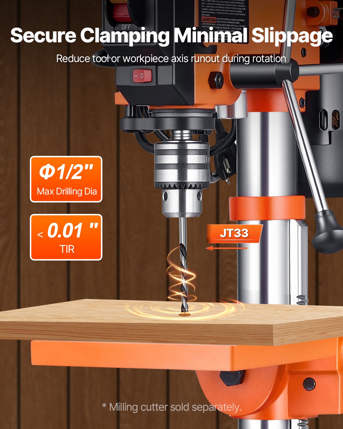 VEVOR Benchtop Drill Press, 3.2 Amp, 5-Speed Adjustable Drill Press with 650/1050/1800/2350/3100 RPM, 10-inch Swing, Cast Iron Frame, 0-45° Tiltling Worktable, Work Light, for Drilling Wood & Metal