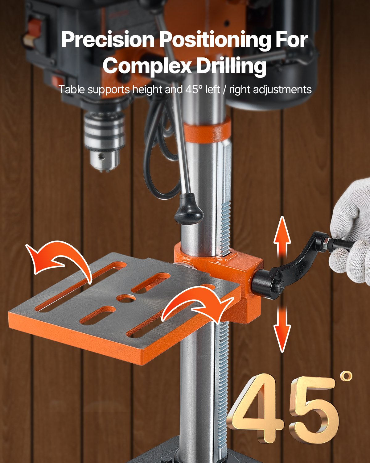 VEVOR Benchtop Drill Press, 3.2 Amp, 5-Speed Adjustable Drill Press with 650/1050/1800/2350/3100 RPM, 10-inch Swing, Cast Iron Frame, 0-45° Tiltling Worktable, Work Light, for Drilling Wood & Metal