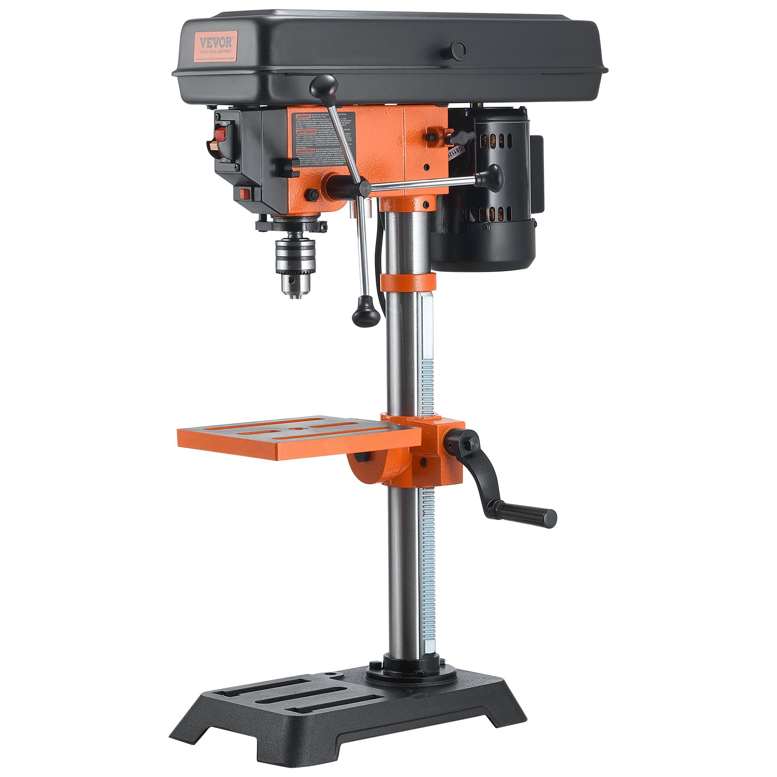 VEVOR Benchtop Drill Press, 3.2 Amp, 5-Speed Adjustable Drill Press with 650/1050/1800/2350/3100 RPM, 10-inch Swing, Cast Iron Frame, 0-45° Tiltling Worktable, Work Light, for Drilling Wood & Metal