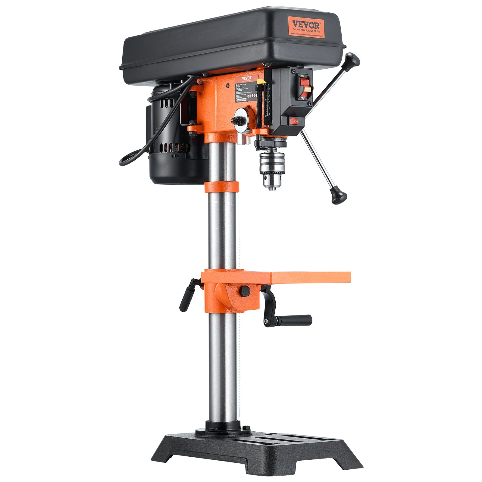 VEVOR Benchtop Drill Press, 3.2 Amp, 5-Speed Adjustable Drill Press with 650/1050/1800/2350/3100 RPM, 10-inch Swing, Cast Iron Frame, 0-45° Tiltling Worktable, Work Light, for Drilling Wood & Metal
