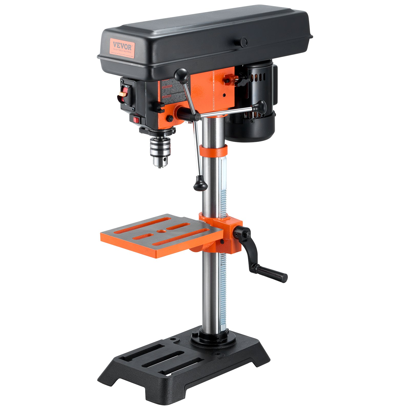 VEVOR Benchtop Drill Press, 3.2 Amp, 5-Speed Adjustable Drill Press with 650/1050/1800/2350/3100 RPM, 10-inch Swing, Cast Iron Frame, 0-45° Tiltling Worktable, Work Light, for Drilling Wood & Metal