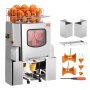 VEVOR Máquina exprimidora de naranjas comercial, extractor de jugo automático de 120 W, exprimidor de naranjas de acero inoxidable 20 naranjas/minuto, con caja de filtro extraíble, cubierta de acero inoxidable, 2 cubos recolectores de cáscaras
