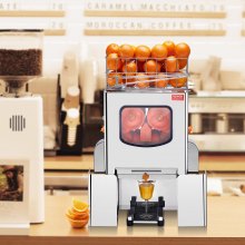 VEVOR Commercial Orange Juicer Machine, 120W Automatic Juice Extractor, Stainless Steel Orange Squeezer 20 Oranges/Minute, with Pull-Out Filter Box, Stainless Steel Cover, 2 Peel Collecting Buckets