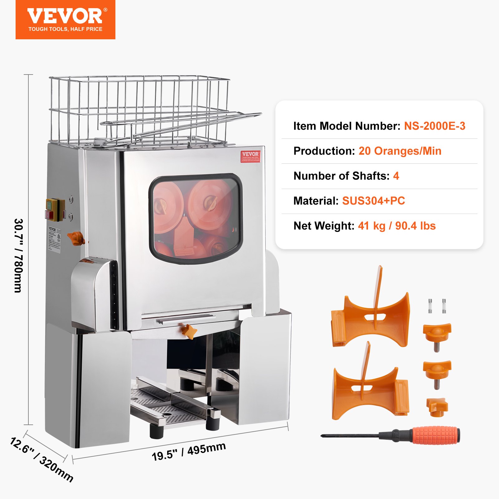 VEVOR Commercial Orange Juicer Machine, 120W Automatic Juice Extractor, Stainless Steel Orange Squeezer 20 Oranges/Minute, with Pull-Out Filter Box, Stainless Steel Cover, 2 Peel Collecting Buckets