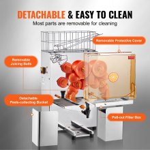 VEVOR Commercial Orange Juicer Machine, 120W Automatic Juice Extractor with Water Tap, Stainless Steel Orange Squeezer 20 Oranges/Minute, with Pull-Out Filter Box, PC Cover, 2 Peel Collecting Buckets