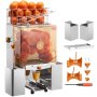 VEVOR Presse-agrumes commercial pour oranges, extracteur de jus automatique 120 W, presse-oranges en acier inoxydable pour 20 oranges par minute, avec boîte de filtre extractible, couvercle en PC, 2 seaux de collecte de pelures