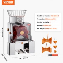 VEVOR Commercial Orange Juicer Machine, 120W Automatic Feeding Juice Extractor, Stainless Steel Juice Extractor for 25 Oranges Per Minute, with Pull-Out Filter Box, PC Cover, 2 Peel Collecting Buckets
