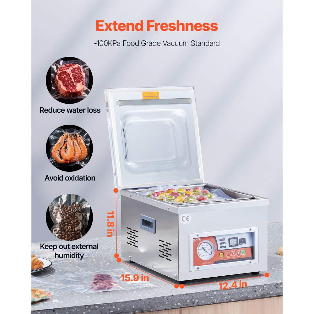 VEVOR Chamber Vacuum Sealer, 260W Sealing Power, Vacuum Packing Machine for Wet Foods, Meats, Marinades and More, Compact Size with 10.2 in Sealing Length, Applied in Home Kitchen and Commercial Use