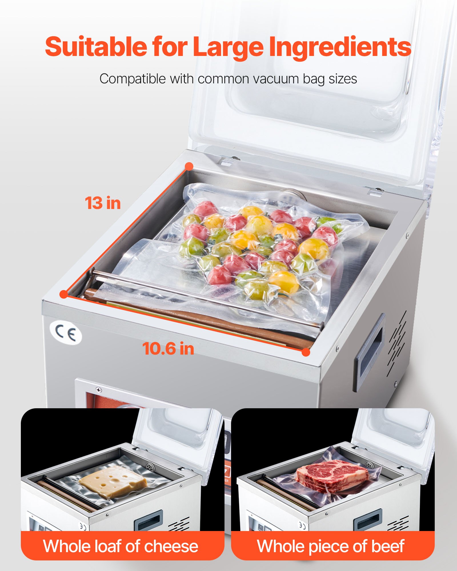 VEVOR Chamber Vacuum Sealer, 260W Sealing Power, Vacuum Packing Machine for Wet Foods, Meats, Marinades and More, Compact Size with 10.2 in Sealing Length, Applied in Home Kitchen and Commercial Use