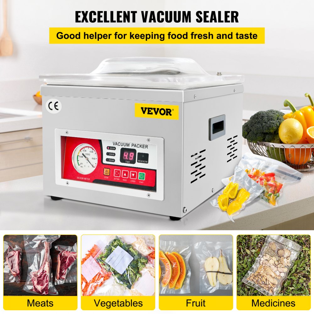 VEVOR Chamber Vacuum Sealer, 260W Sealing Power, Vacuum Packing Machine for Wet Foods, Meats, Marinades and More, Compact Size with 25.9 cm Sealing Length, Applied in Home Kitchen and Commercial Use