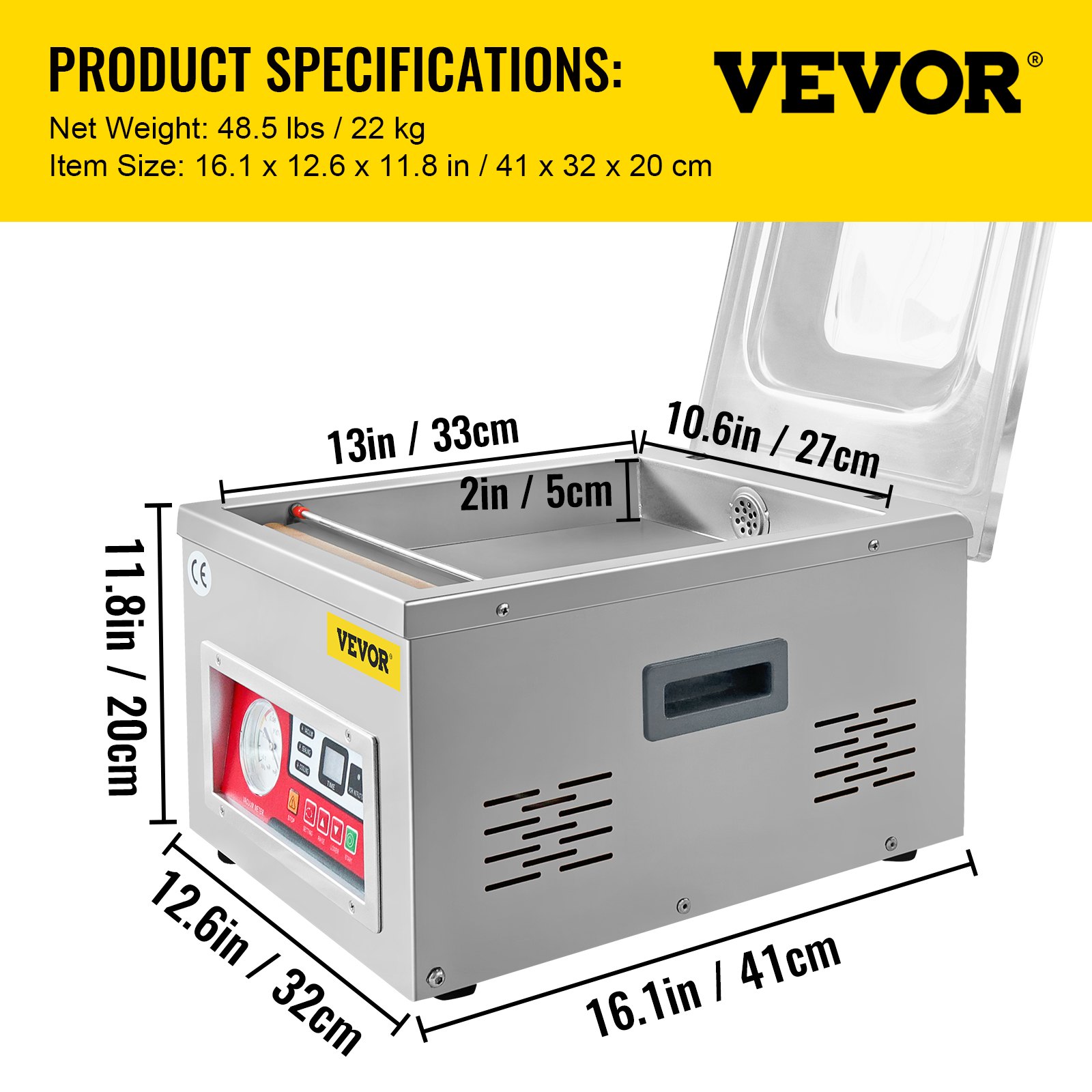 VEVOR Chamber Vacuum Sealer, 260W Sealing Power, Vacuum Packing Machine for Wet Foods, Meats, Marinades and More, Compact Size with 25.9 cm Sealing Length, Applied in Home Kitchen and Commercial Use