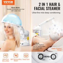 VEVOR 2 in 1 Hair & Facial Steamer, Professional Hair Steamer with Detachable Bonnet Hood, Nano Ionic Face Steamer with 360° Rotatable Sprayer for Deep Conditioning, Perfect for Home Beauty Salon Spa