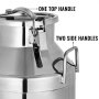 VEVOR stainless steel milk can with one top handle and two side handles.