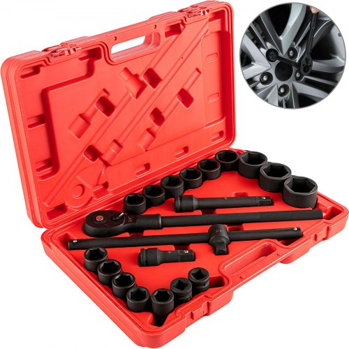 VEVOR Impact Socket Set 3/4 Inches 21 Piece Standard Impact Sockets, Socket Assortment 3/4 Inches Drive Socket Set Impact Standard SAE Sizes 3/4 Inches to 2 Inches Includes Adapters and Ratchet Handle