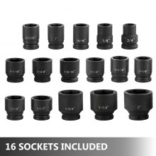 VEVOR Impact Socket Set 3/4 Inches 21 Piece Standard Impact Sockets, Socket Assortment 3/4 Inches Drive Socket Set Impact Standard SAE Sizes 3/4 Inches to 2 Inches Includes Adapters and Ratchet Handle