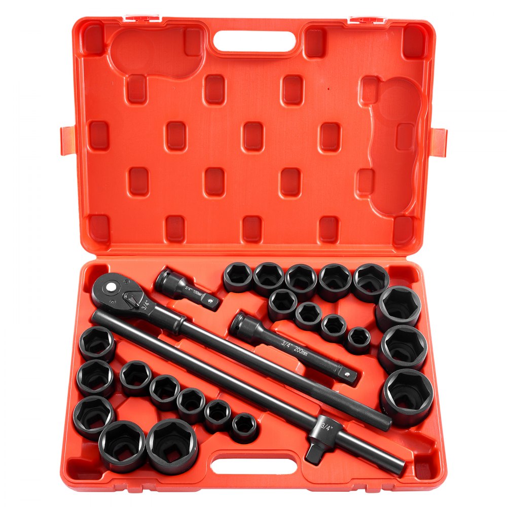 VEVOR Impact Socket Set 3/4 Inches 27 Piece Standard Impact Sockets, Socket Assortment, 3/4 Inches Drive Socket Set Impact Standard SAE (7/8 Inches to 2 Inches) & Metric Sizes (22 mm-50 mm)