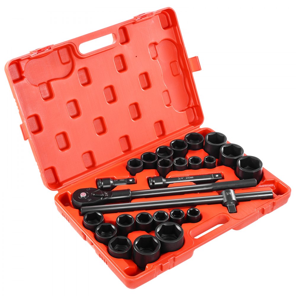 VEVOR Impact Socket Set 3/4 Inches 27 Piece Standard Impact Sockets, Socket Assortment, 3/4 Inches Drive Socket Set Impact Standard SAE (7/8 Inches to 2 Inches) & Metric Sizes (22 mm-50 mm)
