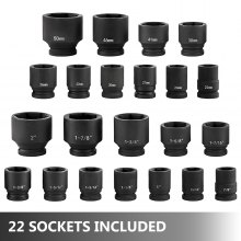 VEVOR Impact Socket Set 3/4 Inches 27 Piece Standard Impact Sockets, Socket Assortment, 3/4 Inches Drive Socket Set Impact Standard SAE (7/8 Inches to 2 Inches) & Metric Sizes (22 mm-50 mm)