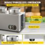 VEVOR 110V Commercial Food Warmer 12.6 Qt Capacity, 800W Electric Soup Warmer Adjustable Temp.86-185℉, Stainless Steel Countertop Soup Pot with Tap, Bain Marie Food Warmer for Cheese/Hot Dog/Rice