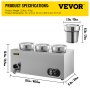 VEVOR Commercial Soup Warmer, 3 x 4.2 Qt Round Pots, Restaurant Soup Warmer 0-85℃, Soup Station 1500W Soup Well Commercial with Faucet, Soup Kettle Warmer with 4 ladles, Cheese Warmer, Stainless Steel