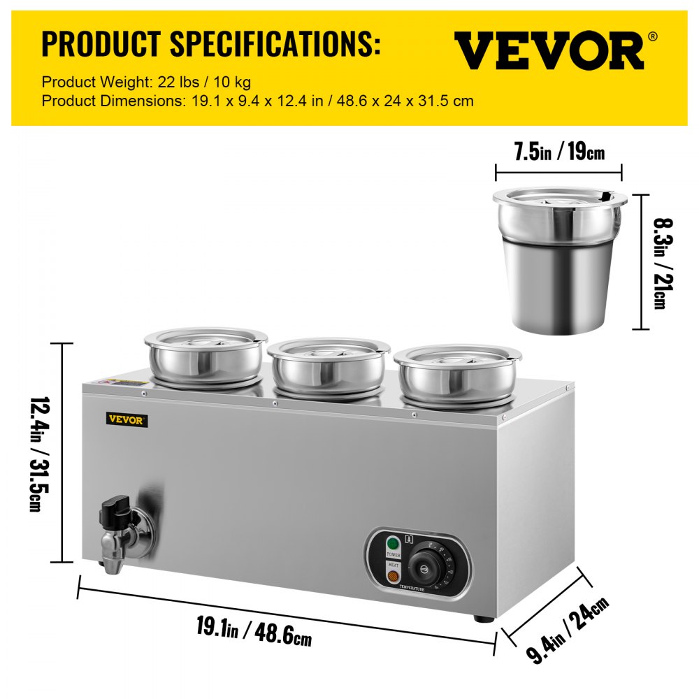 VEVOR Commercial Soup Warmer Soup Station w/ 3x4L Round Pots, Soup Kettle Warmer