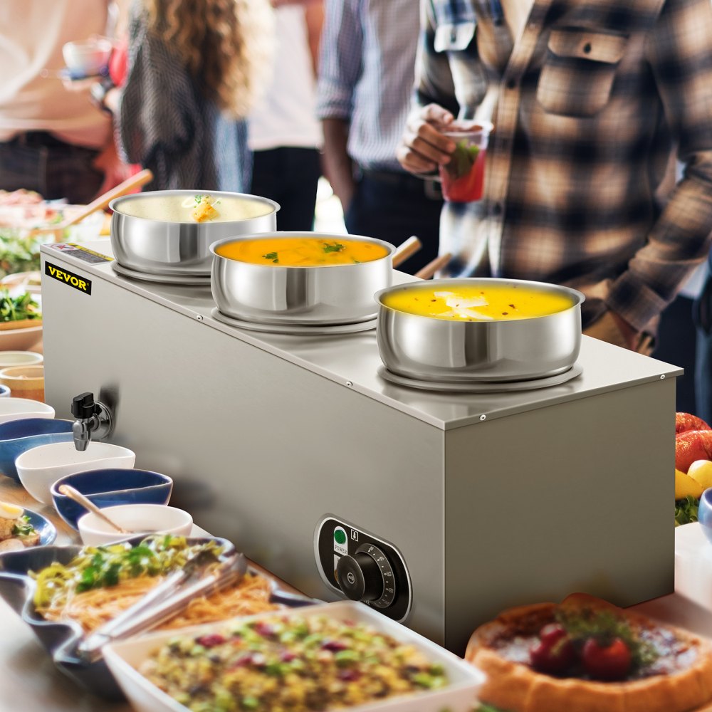 VEVOR Commercial Soup Warmer Soup Station w/ 3x4L Round Pots, Soup Kettle Warmer