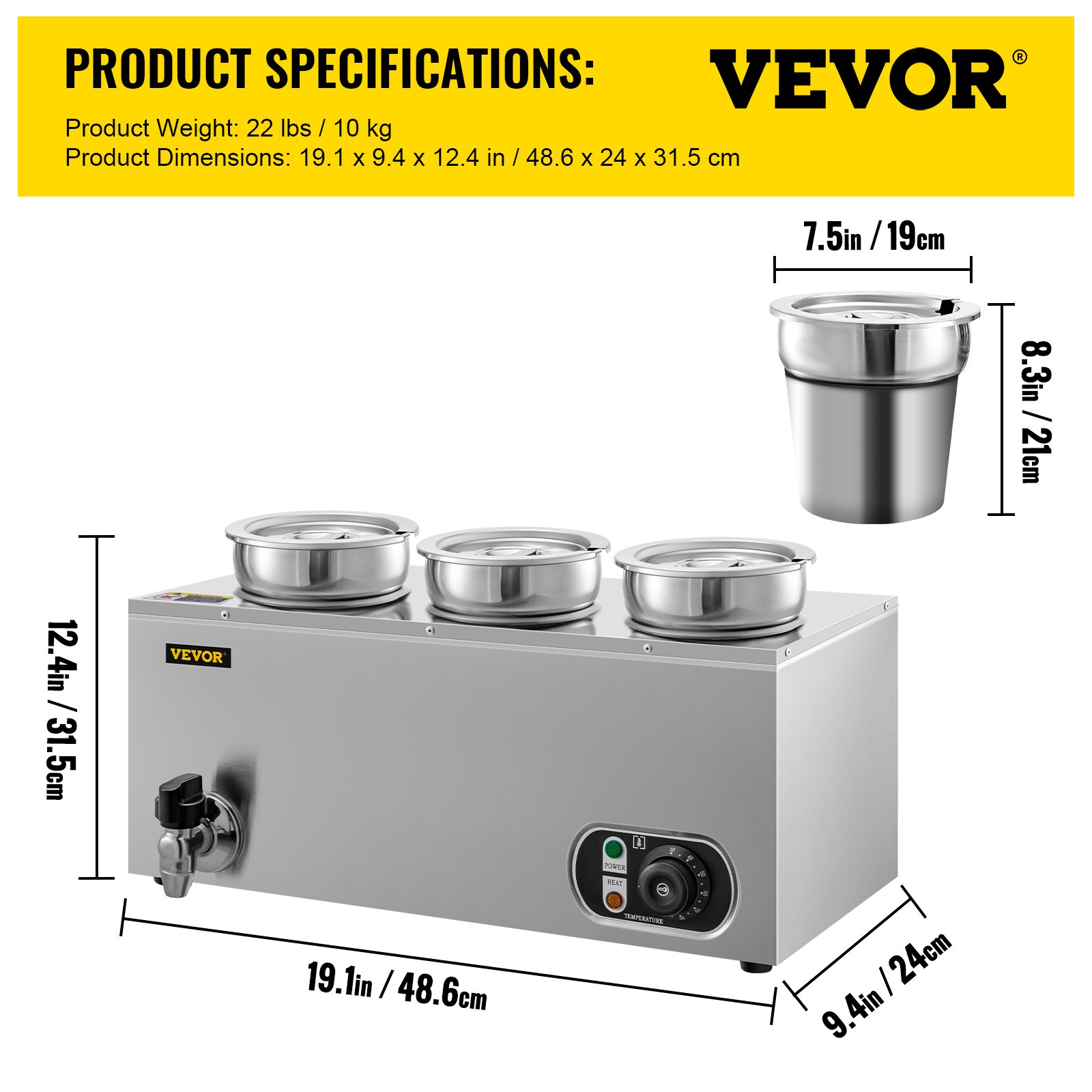 VEVOR Commercial Soup Warmer Soup Station w/ 3x4L Round Pots, Soup Kettle Warmer