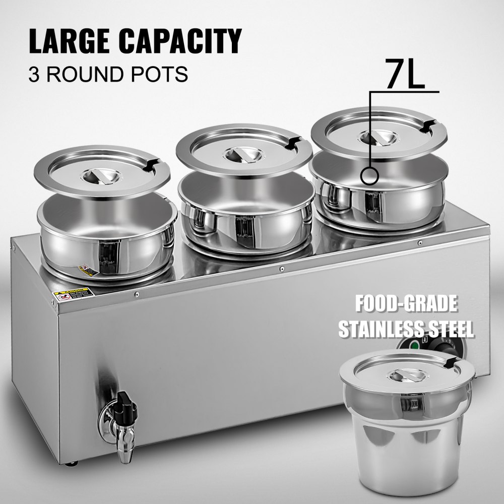 VEVOR Commercial Soup Warmer Soup Station w/ 3x7L Round Pots, Soup Kettle Warmer