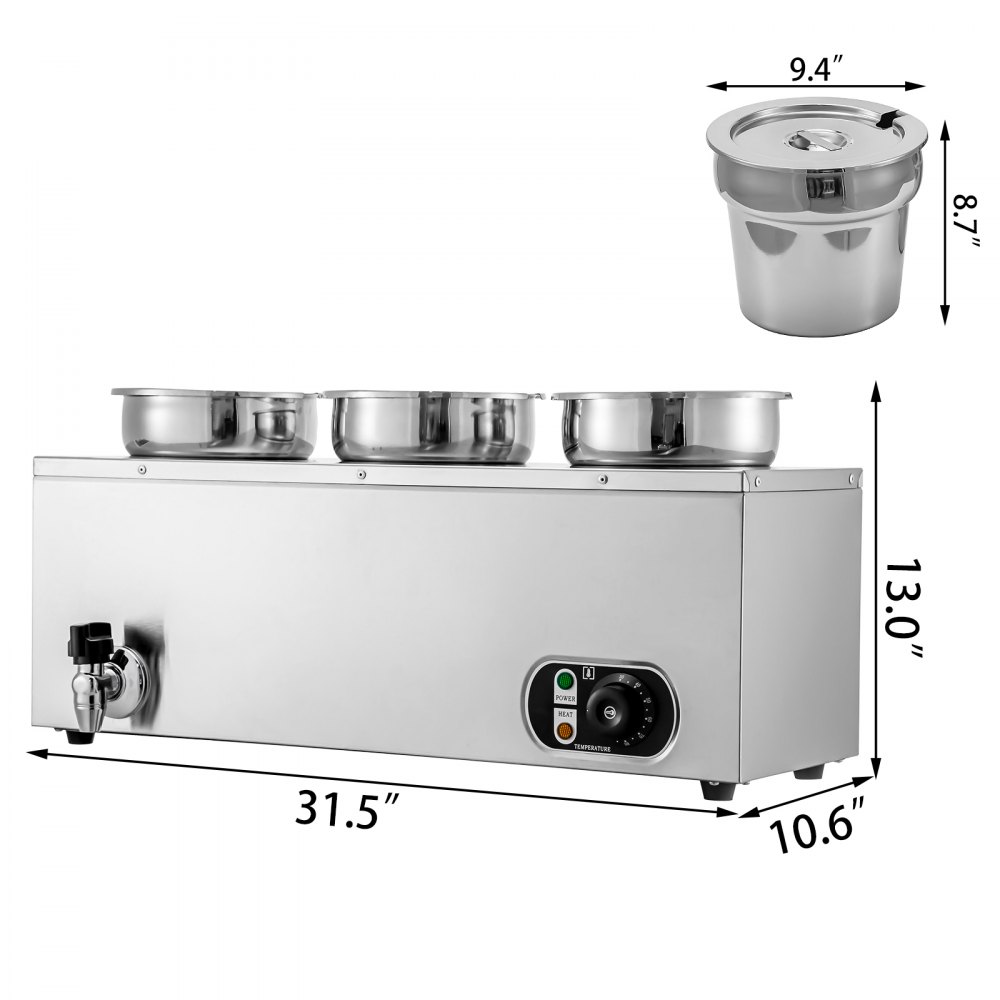 VEVOR Commercial Soup Warmer Soup Station w/ 3x7L Round Pots, Soup Kettle Warmer