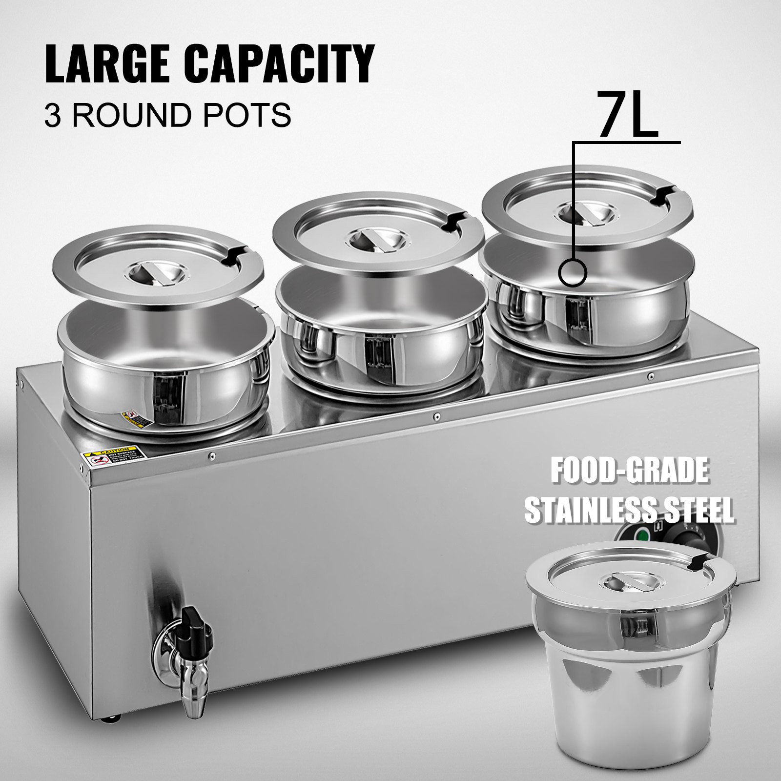 VEVOR Commercial Soup Warmer Soup Station w/ 3x7L Round Pots, Soup Kettle Warmer