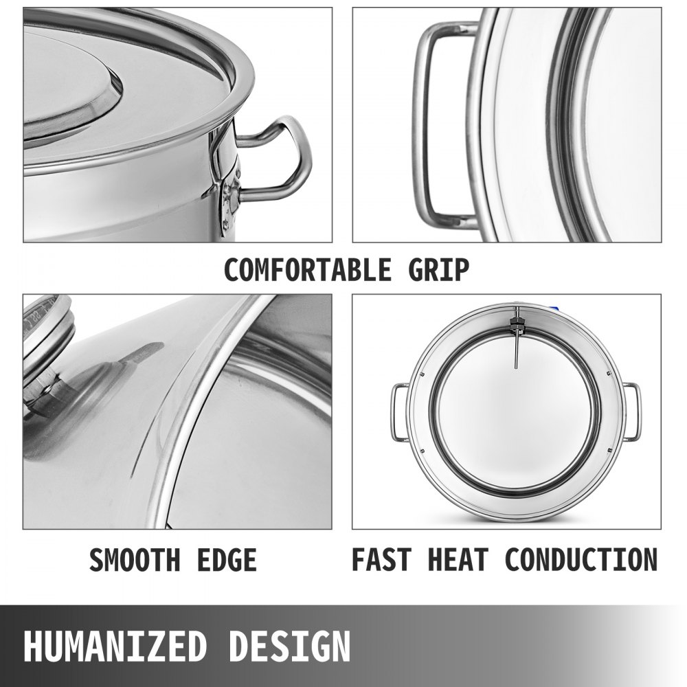 50L Stock Pot Home Brew Kettle Brewing Beer w/Thermometer Lid Stainless Steel