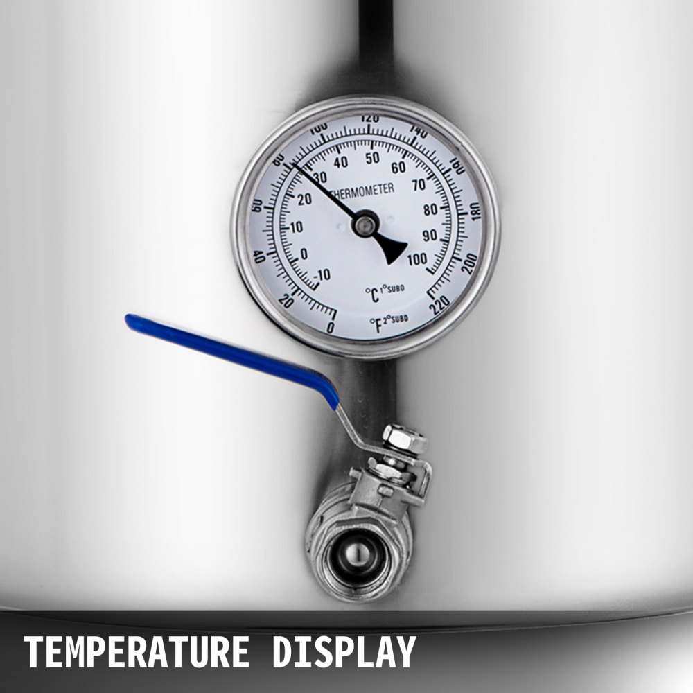 50L Stock Pot Home Brew Kettle Brewing Beer w/Thermometer Lid Stainless Steel