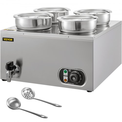 VEVOR 110V Commercial Food Warmer 16.8 Qt Capacity, 1500W Electric Soup Warmer Adjustable Temp.86-185℉, Stainless Steel Countertop Soup Pot with Tap, Bain Marie Food Warmer for Cheese/Hot Dog/Rice