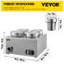 VEVOR 110V Commercial Food Warmer 16.8 Qt Capacity, 1500W Electric Soup Warmer Adjustable Temp.86-185℉, Stainless Steel Countertop Soup Pot with Tap, Bain Marie Food Warmer for Cheese/Hot Dog/Rice