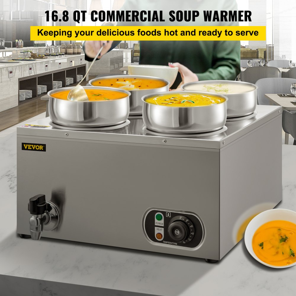 VEVOR Commercial Soup Warmer Soup Station w/ 4x4L Round Pots, Soup Kettle Warmer
